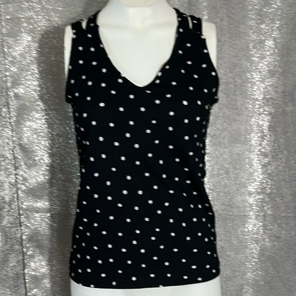 Elegant Black Polka Dot Women's Tank Top Size MP - Picture 5 of 7